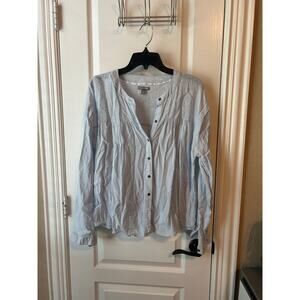 Falls Creek Lg Striped Button Down Blouse Cotton Blend Soft